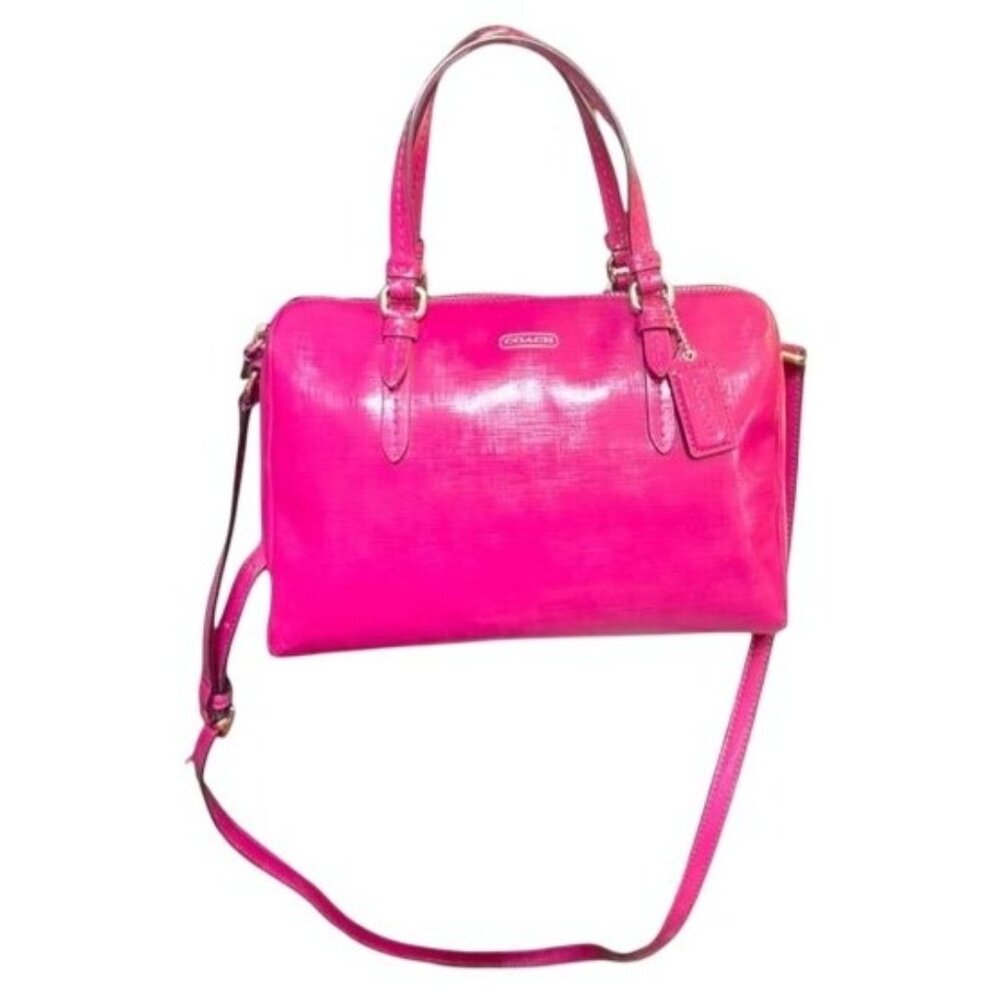 Coach Peyton Mini Bennet Fuschia Pink Patent Leather Satchel Crossbody Handbag B